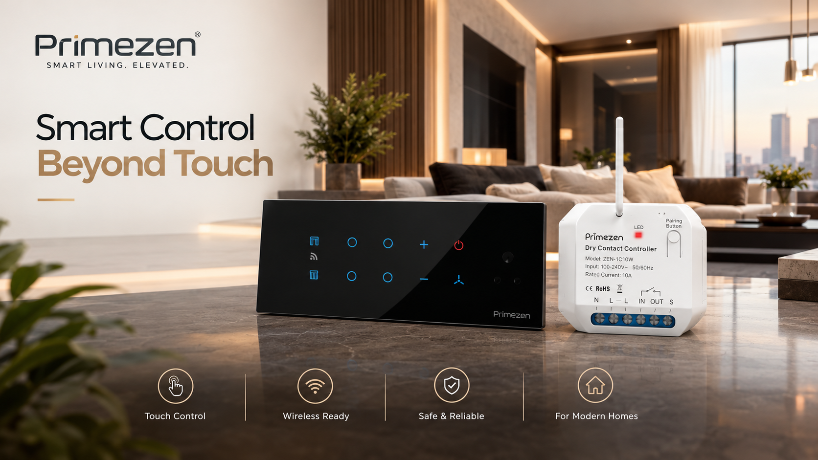 Primezen heavy-load smart switchboard with built-in 16A touch control